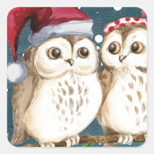 Frohe-weihnachten Eulen Quadratischer Aufkleber