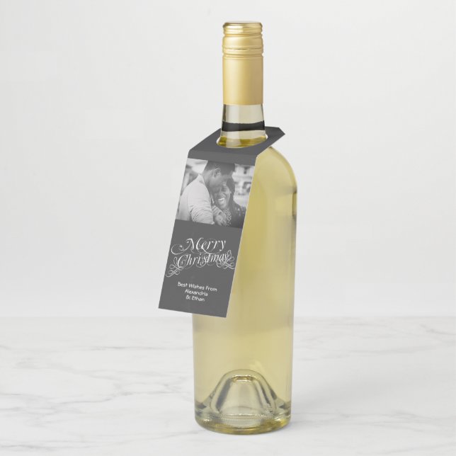 Frohe Weihnachten Extravagant Scroll Typografy Cha Flaschenanhänger (Angewinkelt)