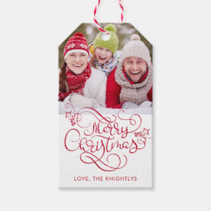 Frohe Weihnachten Extravagante Script Red Glitzer Geschenkanhänger