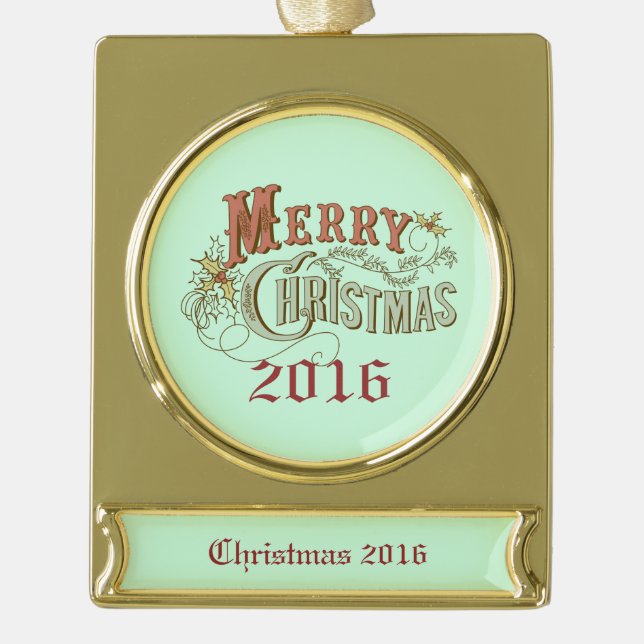 Frohe Weihnachten Extravagante Textgestaltung Banner-Ornament Gold (Vorderseite)