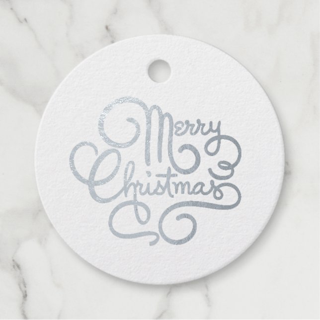 Frohe Weihnachten Extravaganter Schriftart Silver  Geschenkanhänger (Vorderseite)