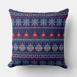 Frohe Weihnachten Fairisle Knitting Muster Red Blu Kissen