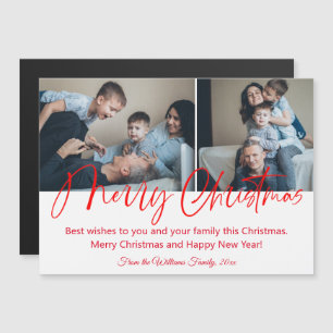 frohe weihnachten familie 2 fotos roter magnet