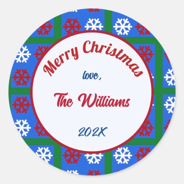 Frohe Weihnachten Familie Amerikanischer Schneeflo Runder Aufkleber (Vorderseite)