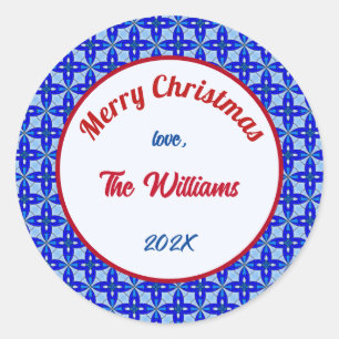 Frohe Weihnachten Familie Blue Stached Glass Runder Aufkleber