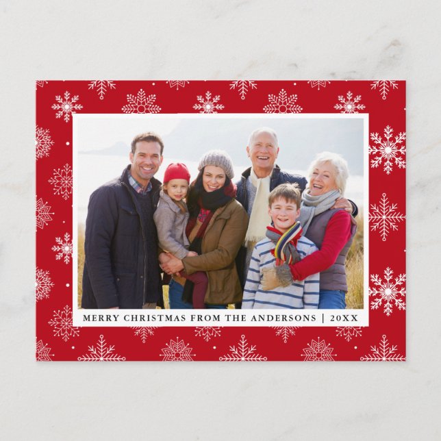 Frohe Weihnachten Familie Foto Schneeflocken Rot (Vorderseite)