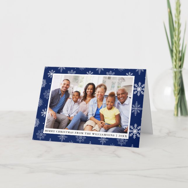 Frohe Weihnachten Familie Foto Snowflakes Blau (Vorderseite)