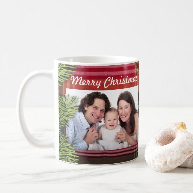 Frohe Weihnachten Familie Foto Urlaub personalisie Kaffeetasse (Mit Donut)