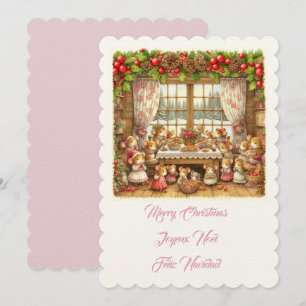 Frohe Weihnachten Familie Mäuse Illustration Einladung