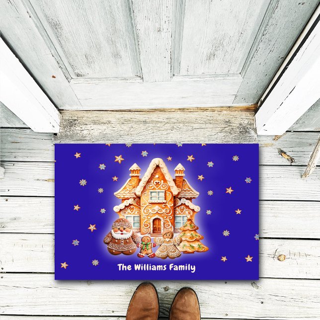 Frohe Weihnachten Familie Personalisiert Name Navy Fußmatte (Von Creator hochgeladen)