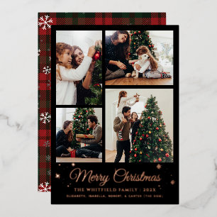 Frohe Weihnachten Familienfoto-Collage Kariert Folien Feiertagskarte
