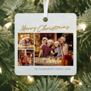 Frohe Weihnachten Familienfoto-Collage Ornament Aus Metall