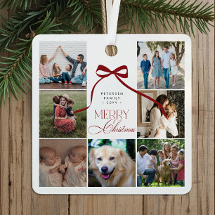 Frohe Weihnachten Familienfoto-Collage roter Bogen Ornament Aus Metall
