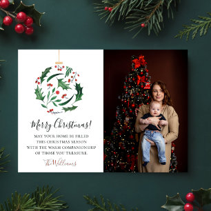 Frohe Weihnachten Familienfoto Florale Kugel Rot G