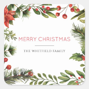 Frohe Weihnachten Familienname Beeren Grün Quadratischer Aufkleber