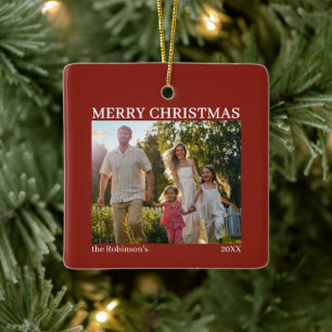 Frohe Weihnachten Familienname Foto  Keramikornament