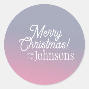 Frohe Weihnachten Familienname Ombre Lila Rosa Runder Aufkleber