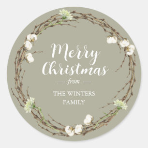 Frohe Weihnachten Familienname Wintergrün Runder Aufkleber
