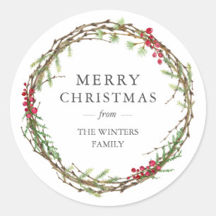 Frohe Weihnachten Familienname Wintergrün Runder Aufkleber