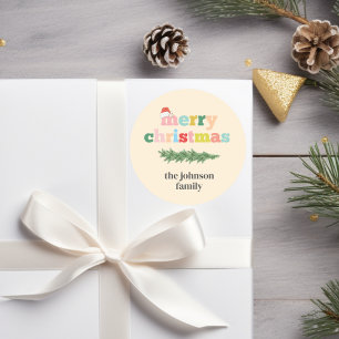 Frohe Weihnachten! Farbenfroh, Typografie, Weihnac Runder Aufkleber