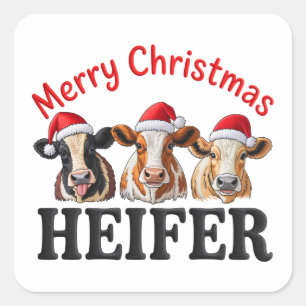 Frohe Weihnachten Färse Lustige Kuh Weihnachten Ur Quadratischer Aufkleber