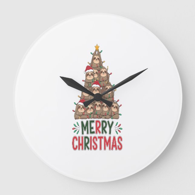 Frohe Weihnachten Faultier Baum Große Wanduhr (Vorderseite)
