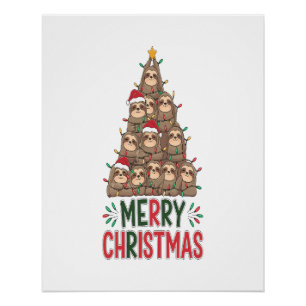 Frohe Weihnachten Faultier Baum Poster