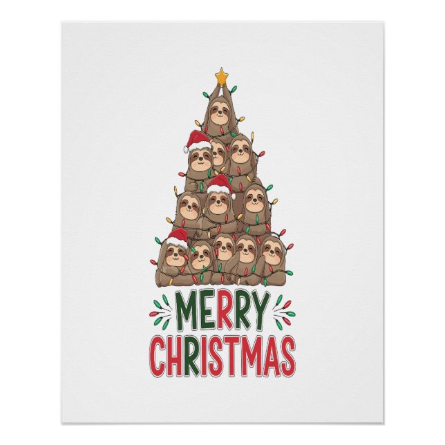 Frohe Weihnachten Faultier Baum Poster (Vorderseite)