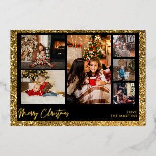 Frohe Weihnachten Faux Gold Glitter Multi Foto Folieneinladung