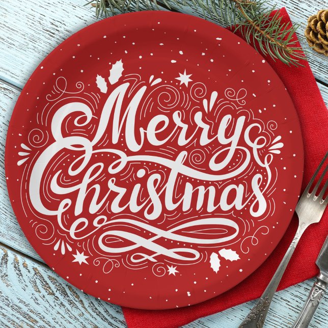 Frohe Weihnachten Feierlich rot und weiß Pappteller (Merry Christmas Festive Red and White Paper Plates)