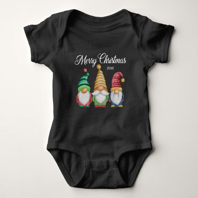 Frohe Weihnachten Feierliche farbenfrohe Gnomes Bl Baby Strampler (Vorderseite)
