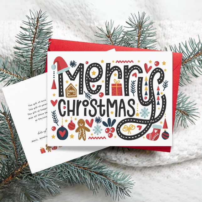 Frohe Weihnachten | Feierliche Grüße Postkarte (Beautiful Merry Christmas Lettering with many decorations)