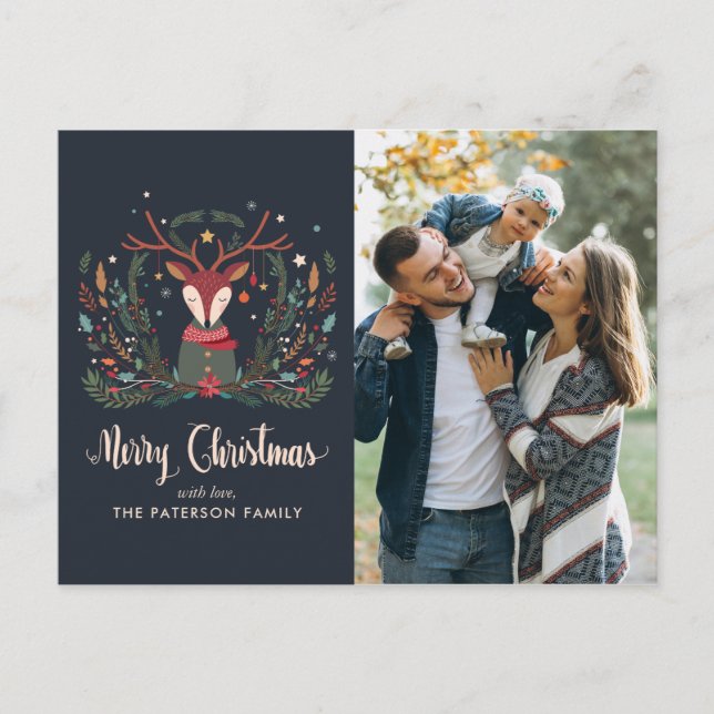 "Frohe Weihnachten" Feiertag Hirschweihnacht Feiertagspostkarte (Vorderseite)