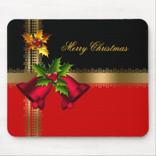 Frohe Weihnachten Feiertag Rote Glocken Schwarz Go Mousepad