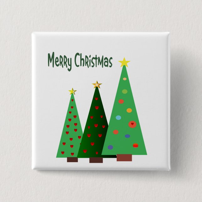 Frohe Weihnachten. Feiertag verzierte Bäume Button (Vorderseite)