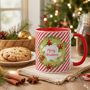Frohe Weihnachten Feiertags-Kranz rote Streifen Tasse