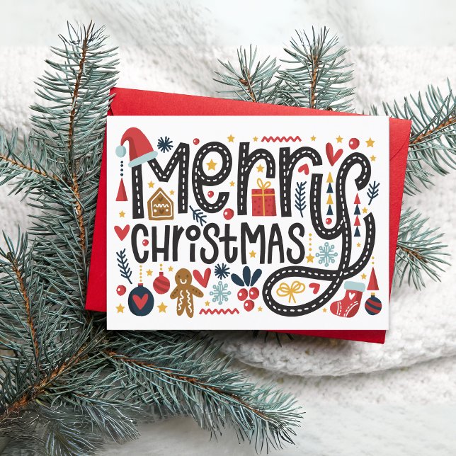 Frohe Weihnachten | Feiertagsgrußkarte (Beautiful Lettering Merry Christmas with decoration)