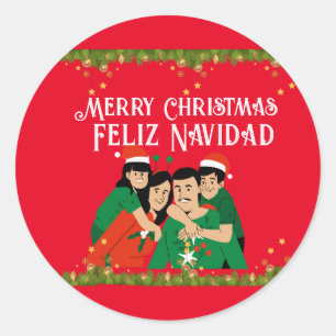 FROHE WEIHNACHTEN FELIZ NAVIDAD KARTE RUNDER AUFKLEBER