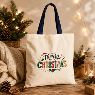 Frohe Weihnachten Festive Typografie  Tragetasche