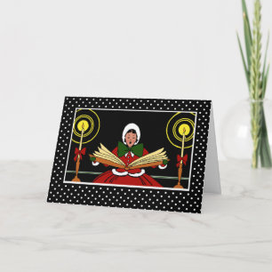 Frohe Weihnachten, festliche Girl Singing a Carol  Feiertagskarte