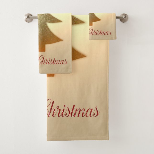 Frohe Weihnachten, festliche Gold Weihnachtsbaum Badhandtuch Set (Insitu)