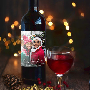 Frohe Weihnachten Festliche Sterne Foto-Overlay Weinetikett