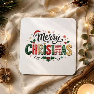 Frohe Weihnachten Festliche Typografie Quadratischer Aufkleber