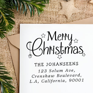 Frohe Weihnachten Festliche Typografie Rücksendead Gummistempel