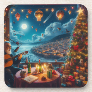Frohe Weihnachten Festlicher Gitarrenspieler Küste Getränkeuntersetzer