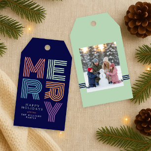 Frohe Weihnachten Fette Farbige Typografie Foto Geschenkanhänger