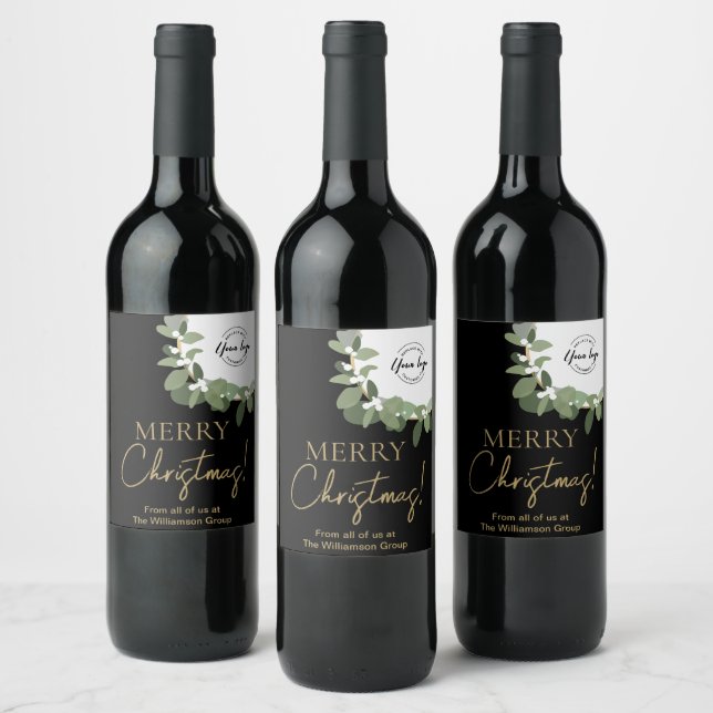 Frohe Weihnachten Firmenlogo Wreath Holiday Weinetikett (Flaschen)