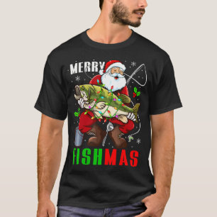 Frohe Weihnachten Fisch Lustiger Santa hält Fisch T-Shirt