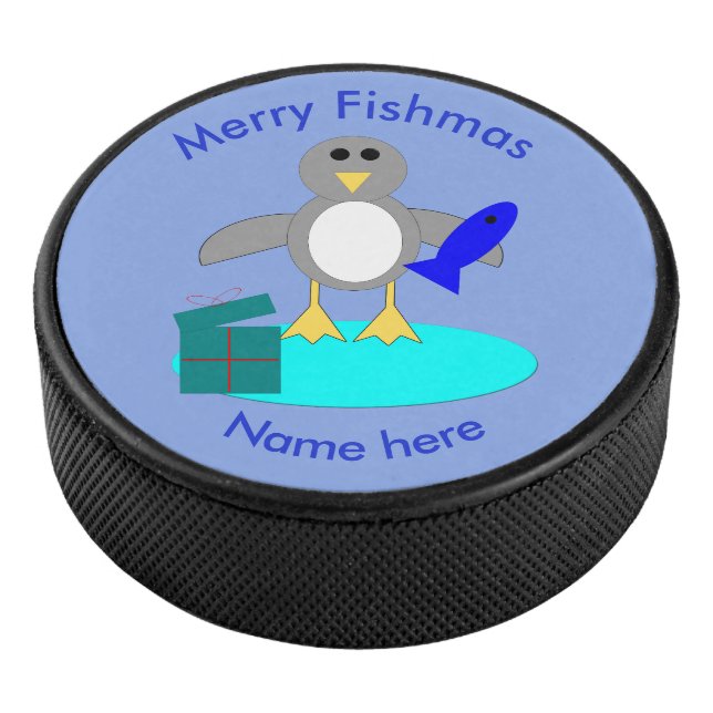 Frohe Weihnachten Fischen Pinguin Hockey Puck (3/4)