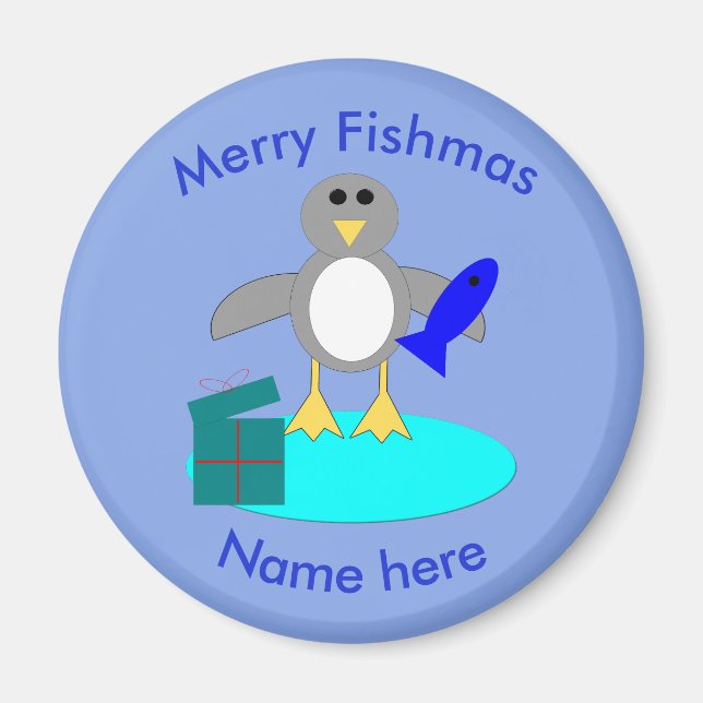 Frohe Weihnachten Fischen Pinguin Magnet (Vorne)
